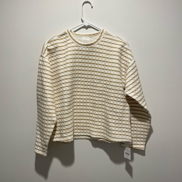 J. Crew Cream Chevron Crewneck Sweater Reversible Tan Cream Size Small - Picture 1 of 8